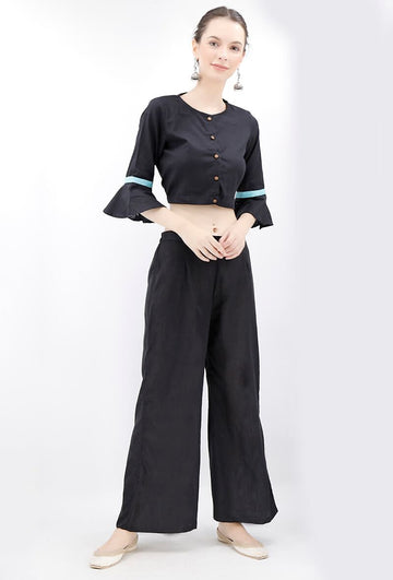 Black Cotton Blouse With Bell Sleeves